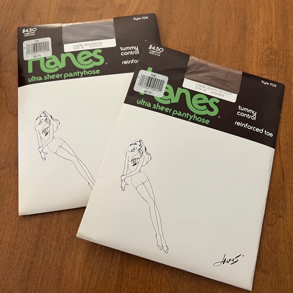Vintage 1985 Hanes Ultra Sheer Pantyhose Size B Tummy Control Style 709 Lot of 2